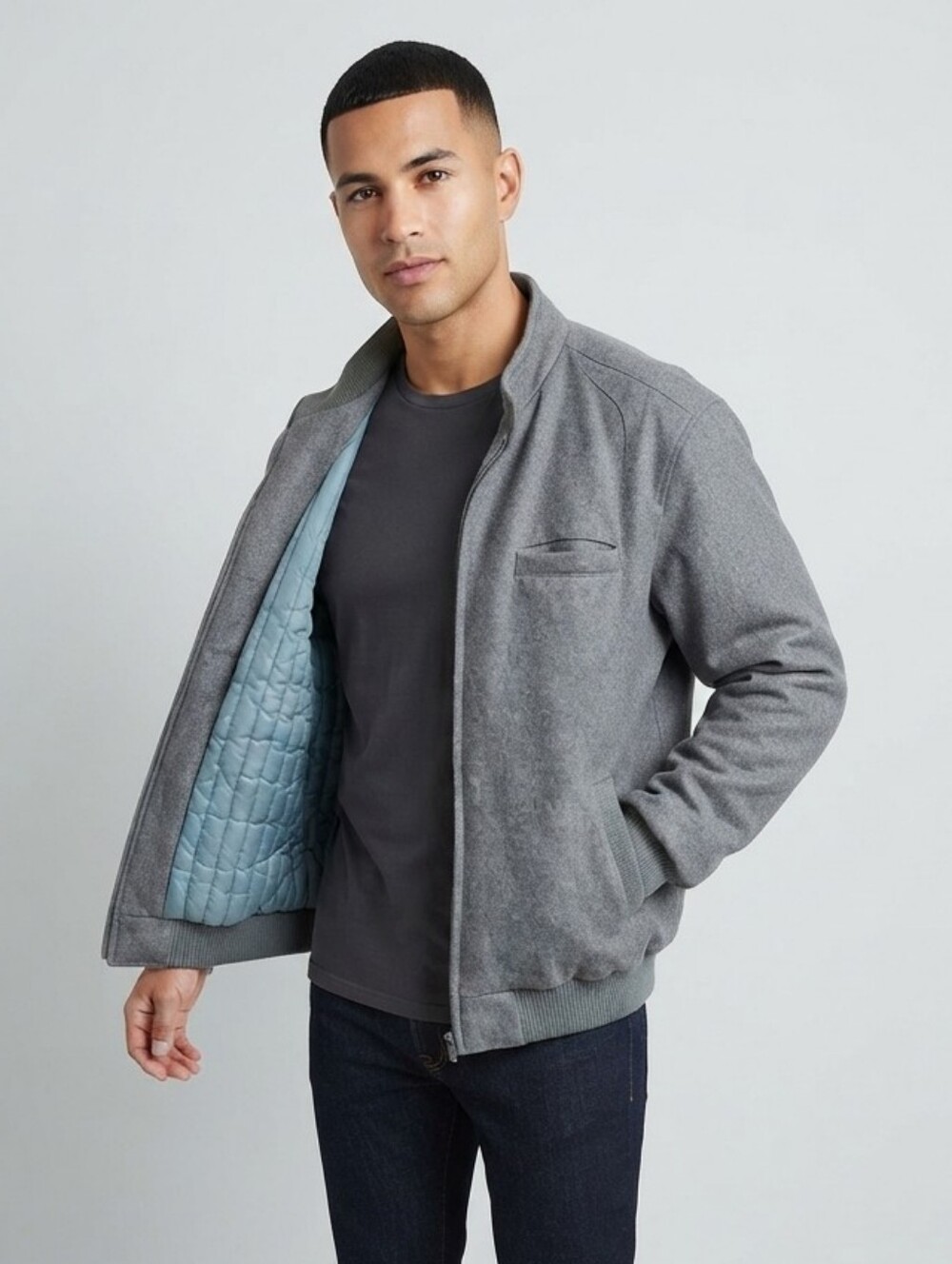 Members Only Wool Blend Bomber Jacket Gray Men's Size 42L